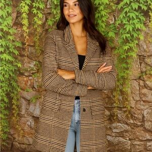 B.B. DAKOTA Brown Plaid Boyfriend Jacket, XS